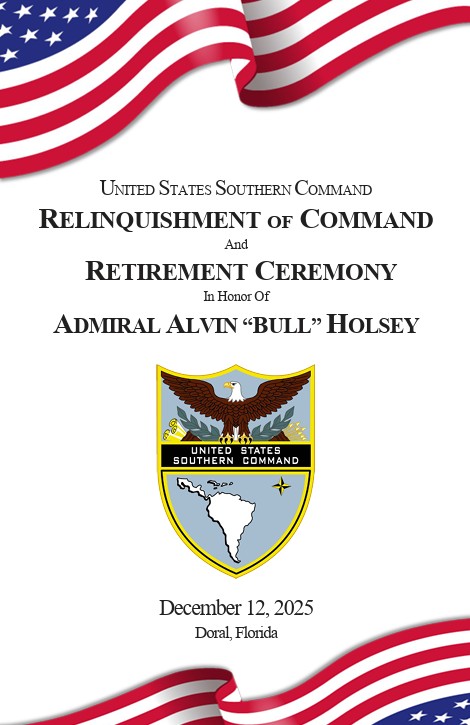 Screenshot of ceremony program title page. Includes depictions of the U.S. flag and the U.S. Southern Command official shield. Screenshot of ceremony program title page. Includes depictions of the U.S. flag and the U.S. Southern Command official shield.